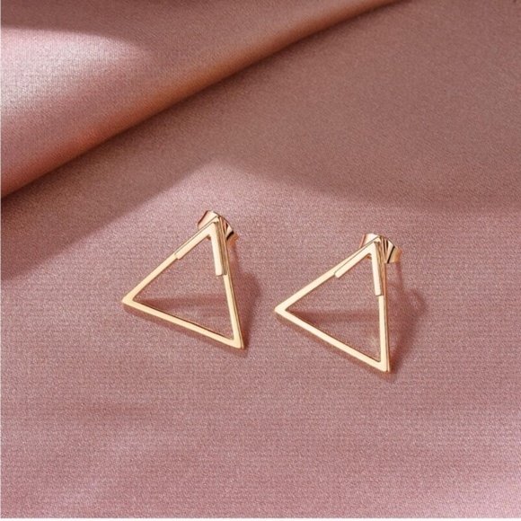 GOLD 14k Gold Plated Hollow Triangle Stud Earrings - Picture 3 of 4